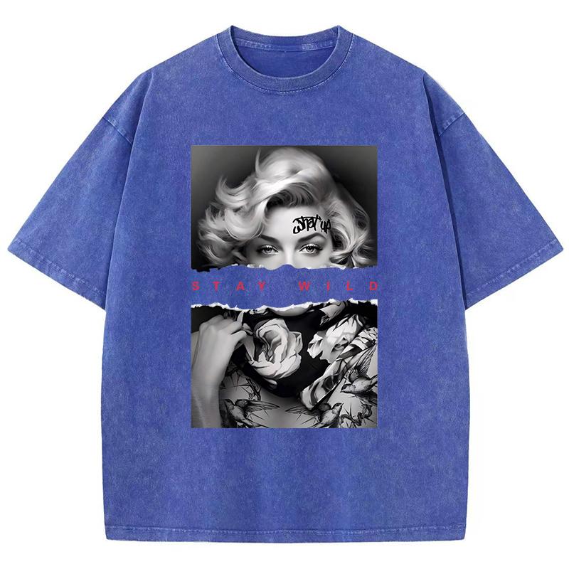 European Style Fashion Portrait Print Woman Cotton Washed T-Shirts All-Math Loose O-Neck Short Sleeve Tops Summer Clothes Unisex
