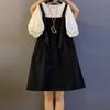 Plus Size Korean Style Two-Piece: Short Sleeve Top & High Waist Suspender Dress