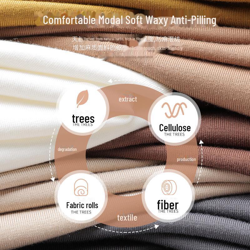 Threaded Large Square Collar Women's Slim Modal T-Shirt - Spring/Autumn 2025