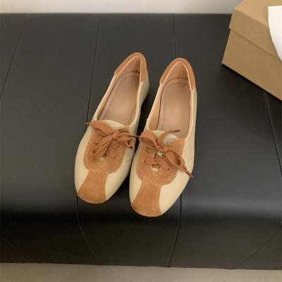 Silver Single Shoes Women's Spring and Autumn Retro Casual Lace-up De Xun One-pedal Soft Leather Flat-soled Doudou Shoes
