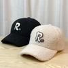 Hat Women's Large Head Circumference Autumn and Winter R Letter Lamb Wool Warm Baseball Cap Peaked Cap Outdoor Travel Leisure Versatile