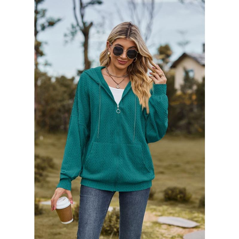 Spring and Autumn Women's Jacket Solid Color Pocket Long Sleeve Loose Hooded Sweatshirt Women Jacket