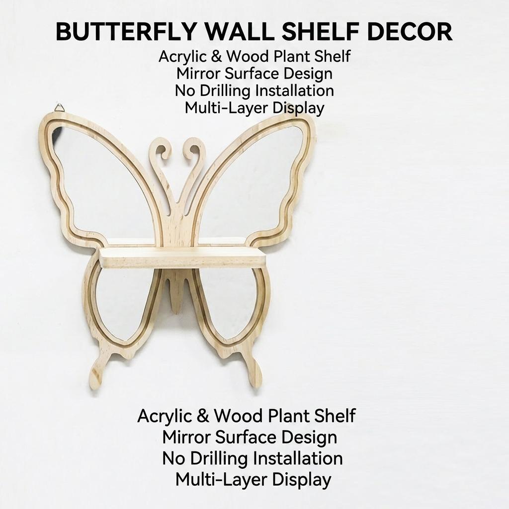 Acrylic Butterfly Wall Hanging Planter Shelf Wooden-Craft Home Decoration