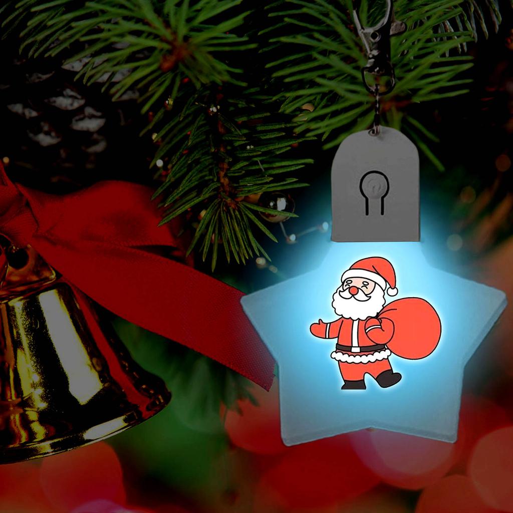 LED Keychain Novelty Night Light Key Chain Rings Christmas Festival Pattern Luminous Keyring for Outdoor Emergency Daily