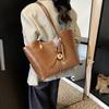 Bright PU Leather Big Tote Bag Set For Women 2-IN-1 Solid Color Shoulder Bags With Pendant Vintage Large Capacity Shopper Totes