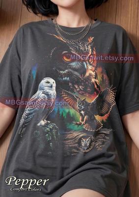 Great Horned Owl Snowy Owl Bird Of Prey Comfort Colors® Tshirt, Wildlife Nature Night Sky Forest Animal Lover Vintage Bootleg Tee