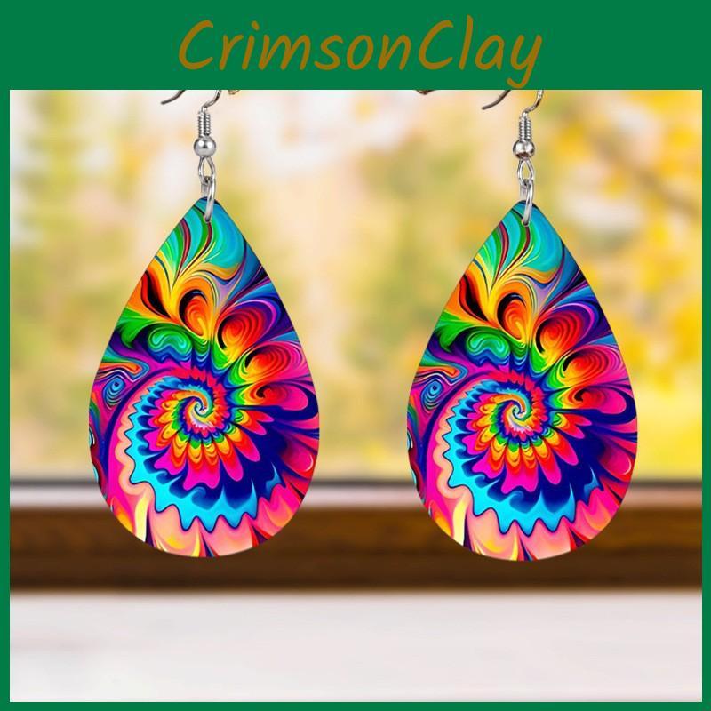 Colored Fashion Pattern Water Droplet Shaped Women Acrylic Earrings Daily For