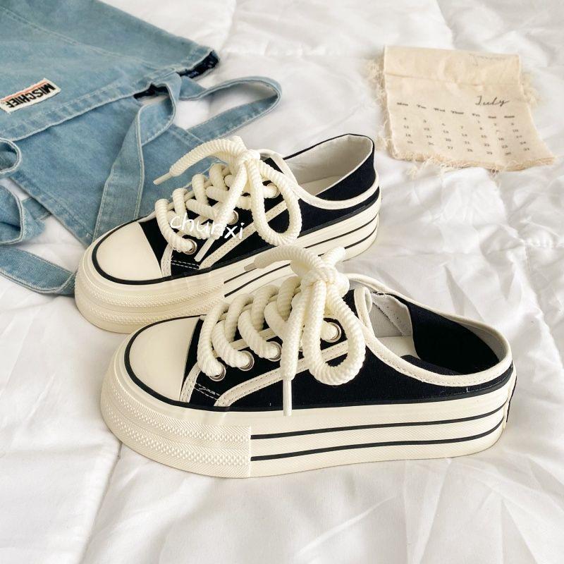 

Two wear platform canvas shoes chic summer thin board shoes light lazy half drag 40