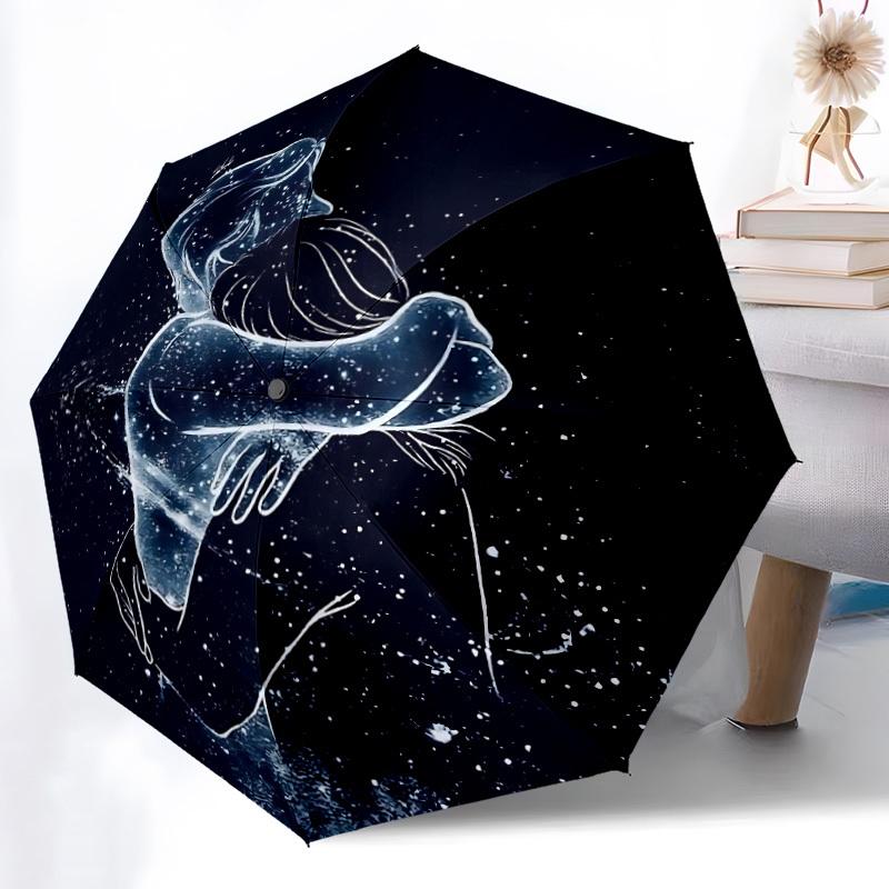 1pc Galaxy Embrace Automatic Folding Umbrella - Compact 8-Rib Design, Durable Plastic & Iron, Lightweight for Outdoor Daily Use115