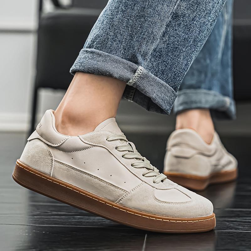 Classic Retro Men's Casual Shoes Fashion White Suede Leather Urban Man Sneakers Hot Comfortable Low-cut Minimalist Sneakers Men
