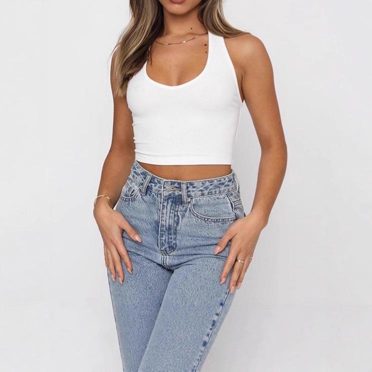 Women s Summer Slim V-Neck Ribbed Knit Halter Top Medium белый