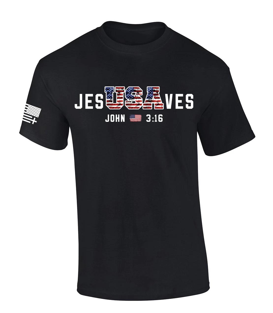 Trenz Shirt Company Men’s USA Flag Filled Jesus Saves USA Flag John 3:16 Short XL