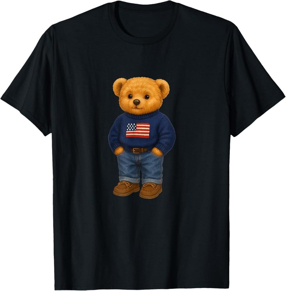 

Cool American USA Teddy Bear Illustration Graphic Designs T-Shirt Unisex T-Shirt XXXL