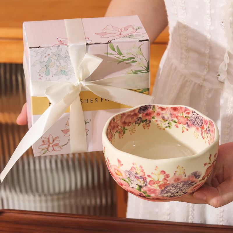 Retro Crape Myrtle Flower Ceramic Tableware Set High Value Dish Set Household Vegetable Plate Soup Plate Rice Bowl Soup Gift