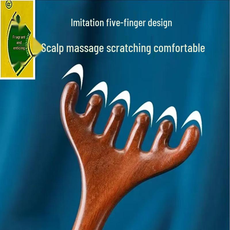 Sandalwood Dragon & Phoenix Six-Claw Massage Comb with Deer Antler Scalp Scratcher for Neck.