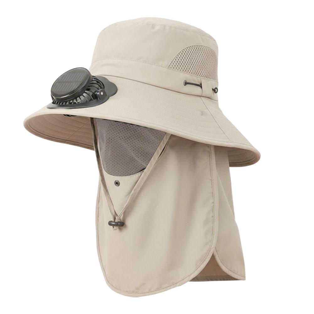 Outdoor Summer Sun Hat With 2 Solar Fan Large Wide Brim Sun Protection Hat For Outdoor Fishing Hiking Camping Travel Cooling Cap