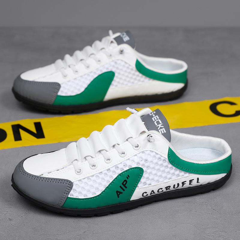 Men's Large Size Summer Breathable Mesh Casual Shoes: Closed Toe Half Slippers & Driving Sandals