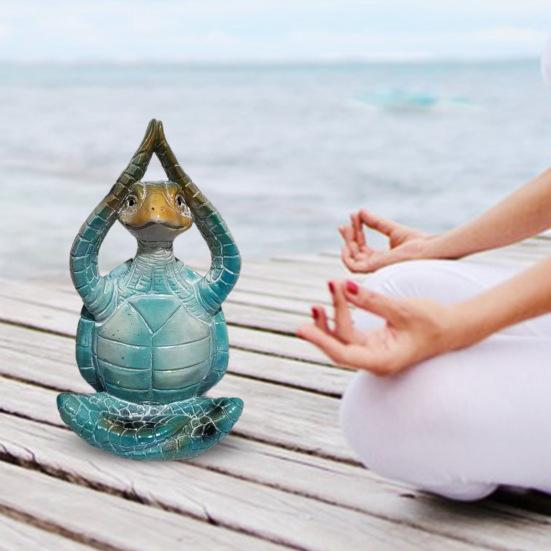 Yoga Meditation Sitting Turtle Figurine Resin Sea Turtle Statue Model Animal Sculpture Ornament Indoor Outdoor Garden Home Office Decoration