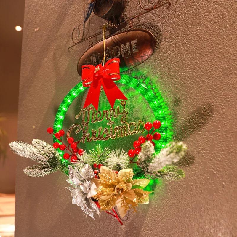 2025 LED Christmas Wreath Hanging Decoration with 8 Light Flashing Functions & Timer LED String Lights Home Window Ornament Lamp