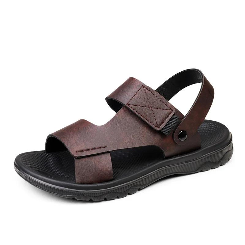 Summer Outdoor Sandals for Men Casual Sport Slippers PU Leather Non-slip Breathable Roman Shoes Beach Flip-Flop Garden Shoes2025