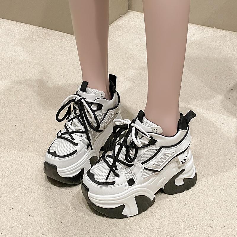 Fashion Women Casual Platform Sneakers 9.5CM High Heels Summer Sports Mesh Dad Shoes Breathable Trainers Chunky Sneakers Zapatos Mujer