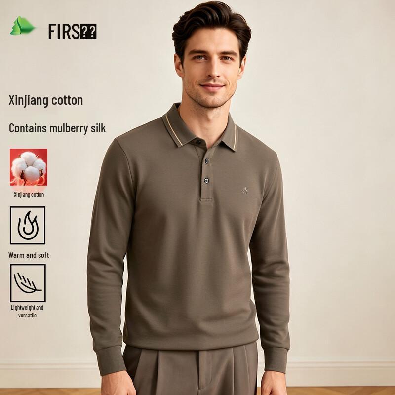 FIRS Men's Cotton-Silk Blend Long Sleeve Business Casual Polo Shirt