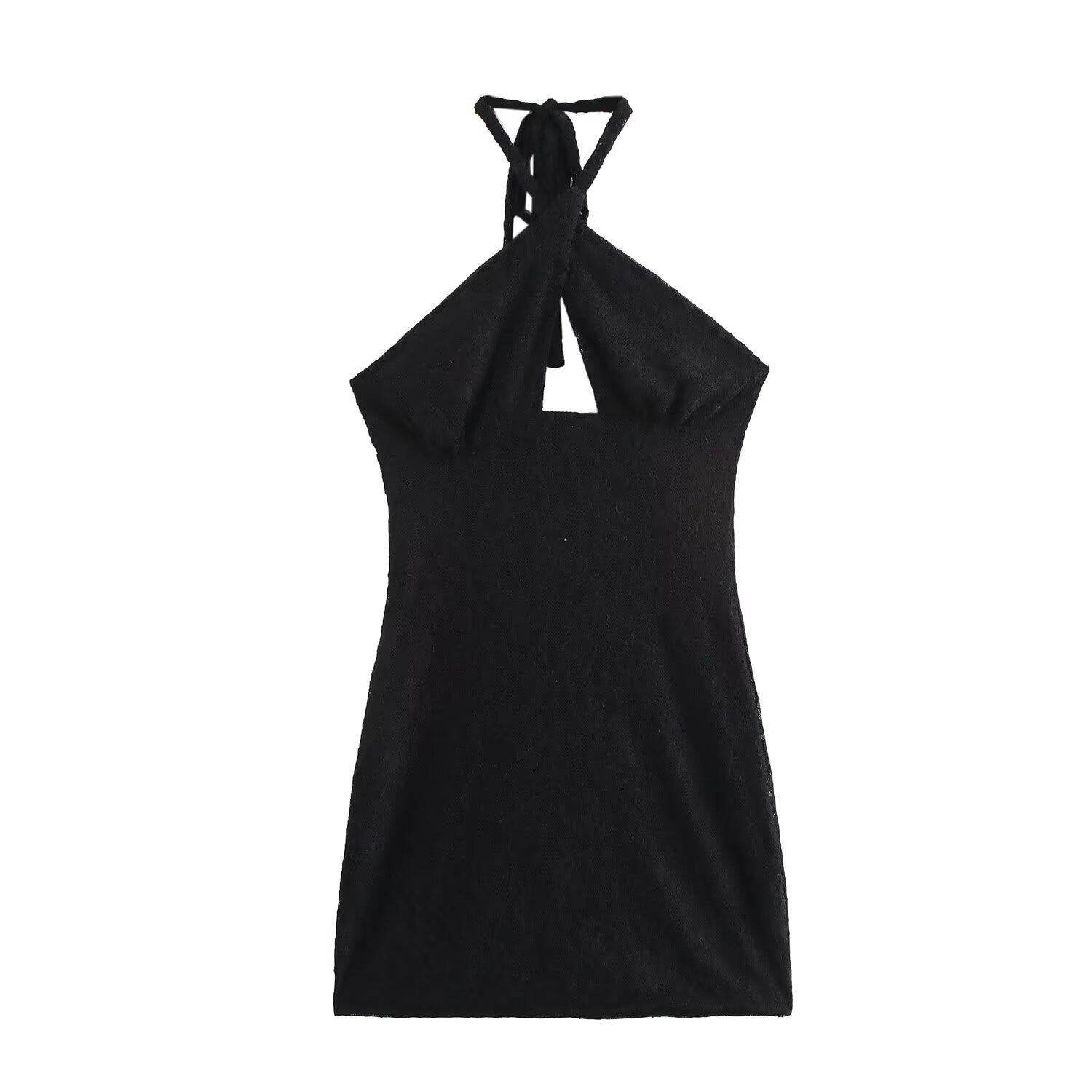 

2025 Весна Стильное женское европейское и американское кружевное платье-халтер без спинки Extra Small чёрный