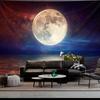 Stunning Cosmic Moonlit Night Wall Tapestry For Bedroom Decor, Featuring A Vividly Detailed Full Moon Over A Serene Ocean