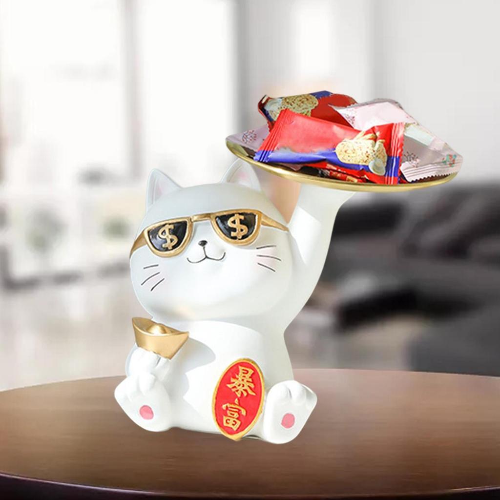 Kreative Glückskatzen-Statue Aufbewahrungsschale Schlüsselhalter Dekoration Schreibtisch-Organizer Süßigkeitenschale für Wohnung