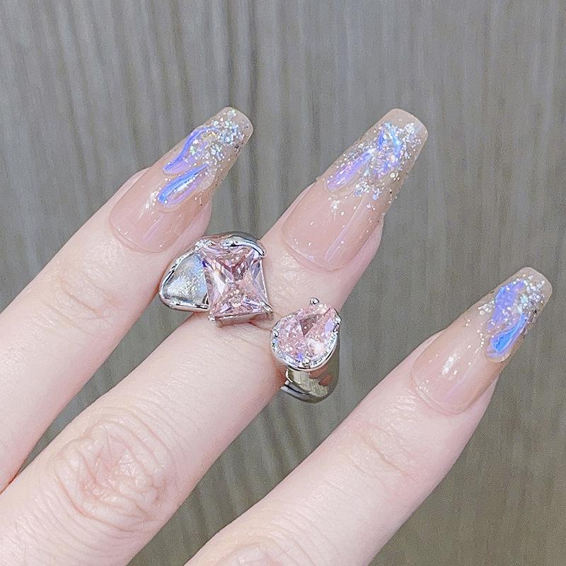 Pink Zircon Double-Layer Ring, Female Tide Light Luxury Niche Design, Ring Fashion Personality Opening Adjustable Index Finger Ring