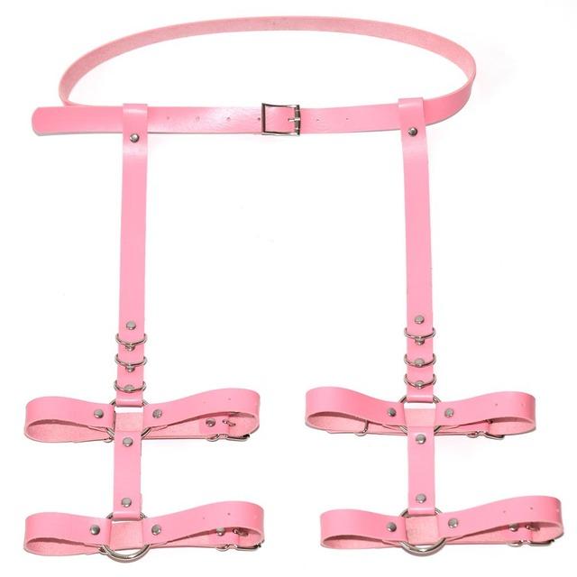 Sexy Harajuku Handmade Pink Bow Garter Belts Leather Suspenders Straps O-ring Leg Harness