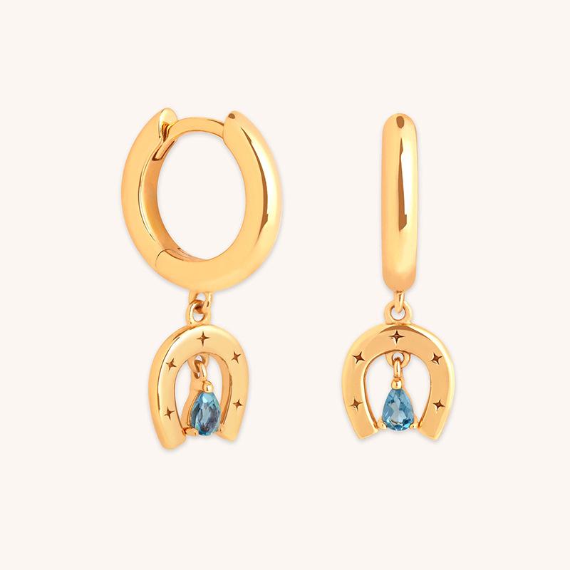 European-American S925 Silver Starry Lake Blue Zircon Water Drop Ear Cuffs - Temperamental Women's Geometric Fashion Earrings