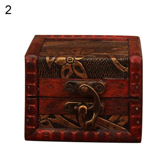 Vintage Small Wood Flower Coin Pattern Box Jewelry Bracelet Storage Holder Case