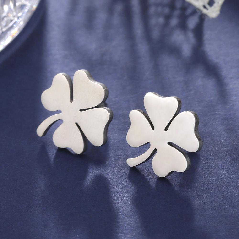 Dawapara Minimalist Four Leaf Clover Stud Earrings for Women Girls Sunflower Good Luck Gift Stainless Steel Irish Jewelry