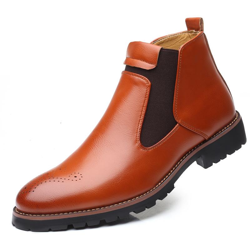New Fashion Men's Large Size Leather Boots One Pedal Martin Boots Chelsea Boots High Top Men's Boots British Tooling Boots