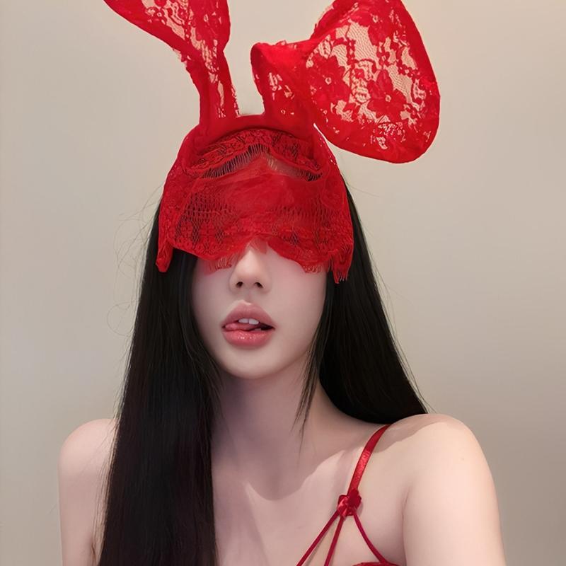 Veil Cat Rabbit Ear Hoop Sexy Lace Cat Ears Veil Headbands Black Hairbands Eye Mask Anime Cat Cosplay