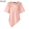 ZANZEA Women Elegant Cowl Neck Short Sleeve Irregular Hem Blouse