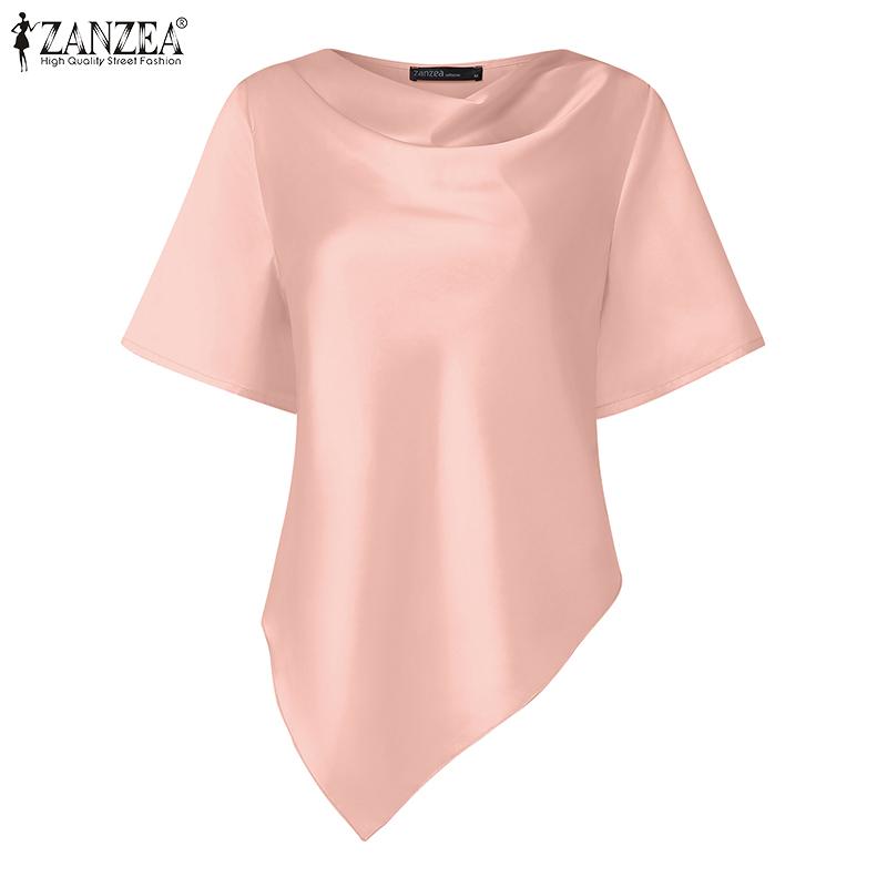 ZANZEA Women Elegant Cowl Neck Short Sleeve Irregular Hem Blouse