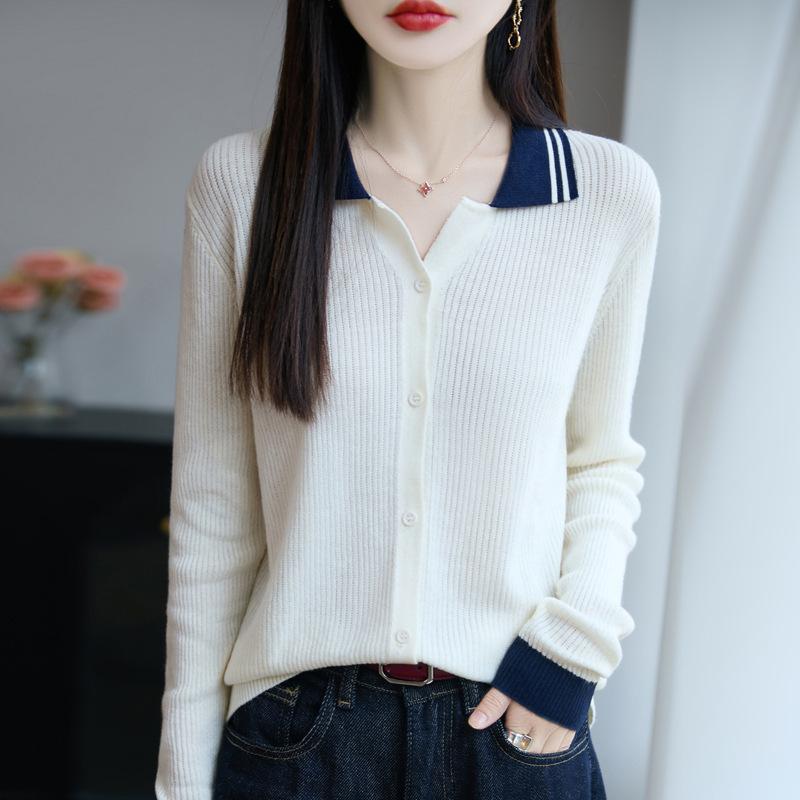 Early Autumn New Lapel Knitted Cardigan Spring Long-sleeved Women's Multi-color Loose and Versatile Top