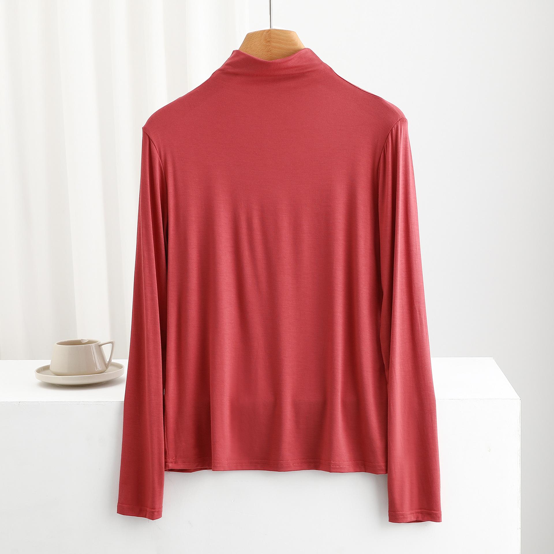 

Женская осенне-зимняя футболка с высоким воротником, рубашка с длинными рукавами, повседневные футболки, однотонные тонкие базовые футболки, майка XL красный