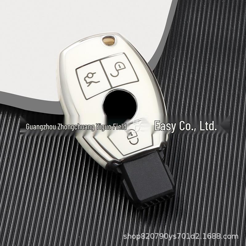 

Mercedes-Benz TPU Key Case: Fits GLA, GLS, GLC, GLE, S-Class, C-Class, B-Class, GL-Class, with Silver Edge and Buckle Design.