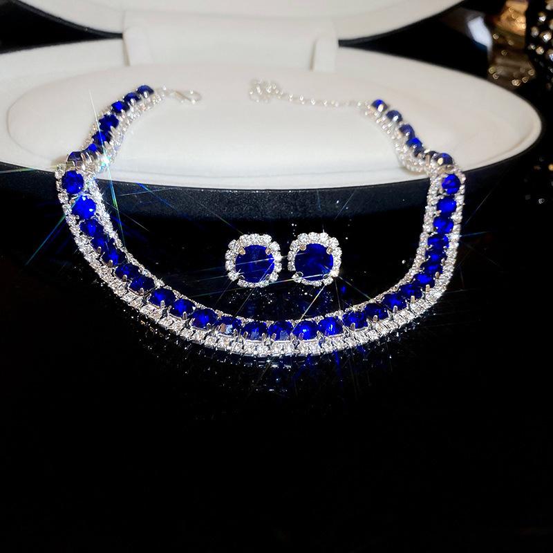 Luxury Necklace Earrings Sets Green Crystal Necklace Women Weddings Bride Jewelry Accessories