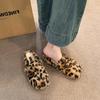 Leopard print lamb wool shoes slippers women's shoes wear autumn and winter Korean version velvet warm bag head half support shoes single shoes