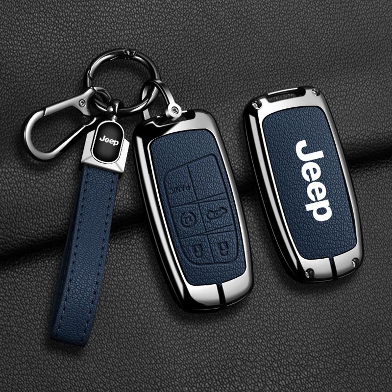 EPY1 For Jeep Grand Cherokee WK2 KL Wrangler JK Commander Renegade Compass 2018 2022 Metal Leather Car Key Case Cover Bag Accessories