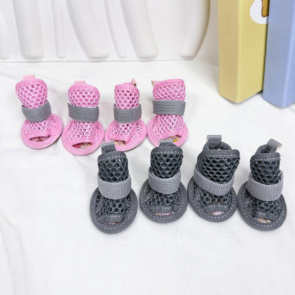 4Pcs/Set Soft Summer Dog Shoes Non-Slip Hollow Puppy Shoes Dog Paw Protector  for Small Medium Dogs