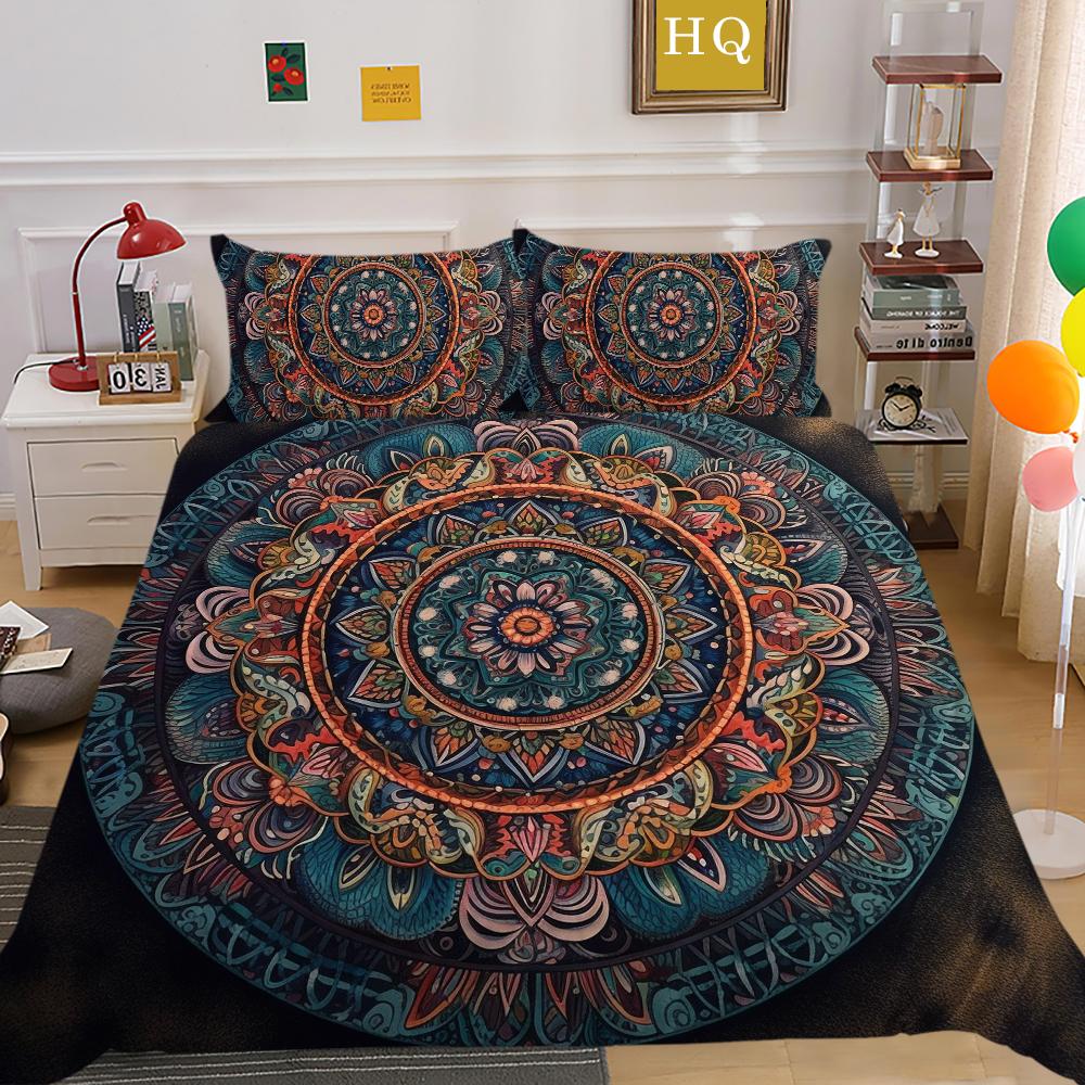 Set cuvertură de plapumă de lux Lenjerie de pat pentru acasă Cuvertură de pat cu imprimeu Mandala Husă de pilota de înaltă calitate Decor de dormitor de o singură dimensiune
