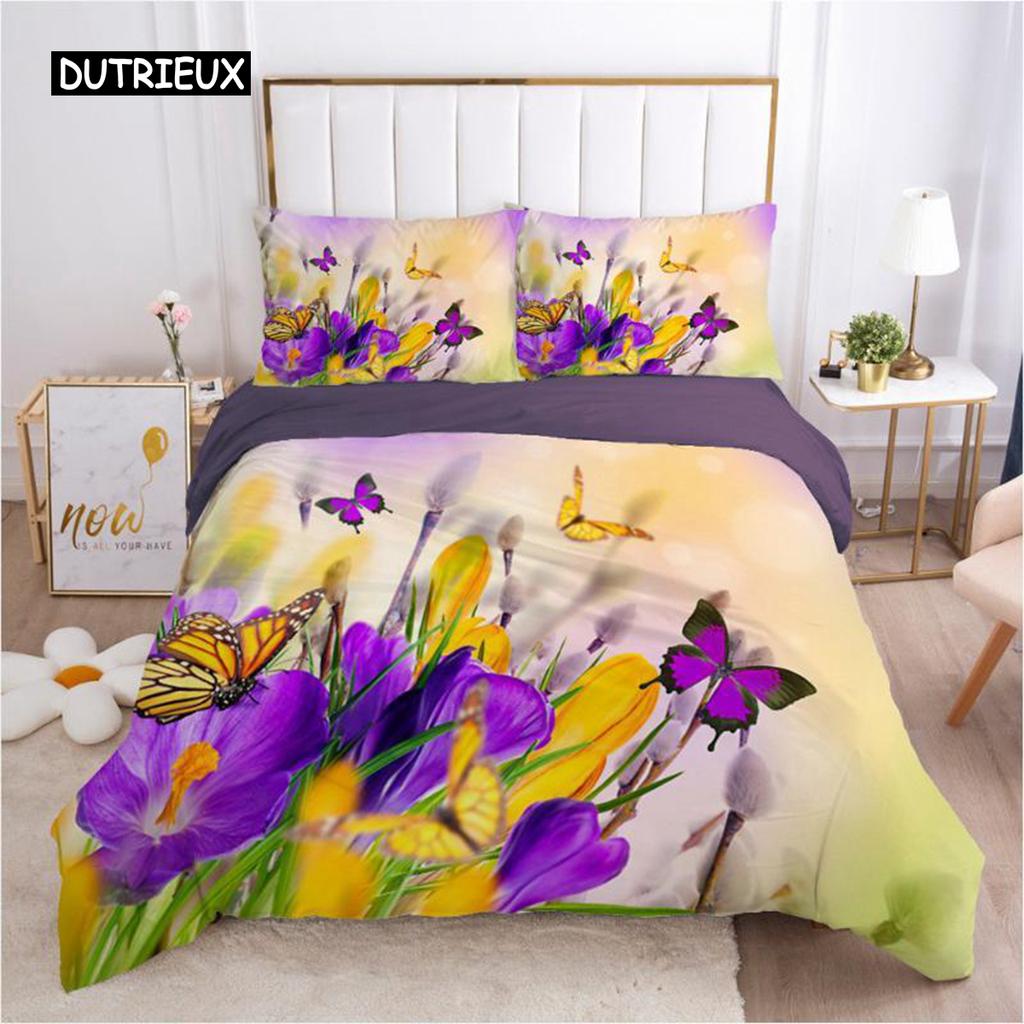 Schmetterlings-Bettbezug-Set, rosa Schmetterlinge, Rosen-Druck, Bettbezug-Set für Mädchen, Teenager, Frauen, Frühlings-Themen-Bettbezug