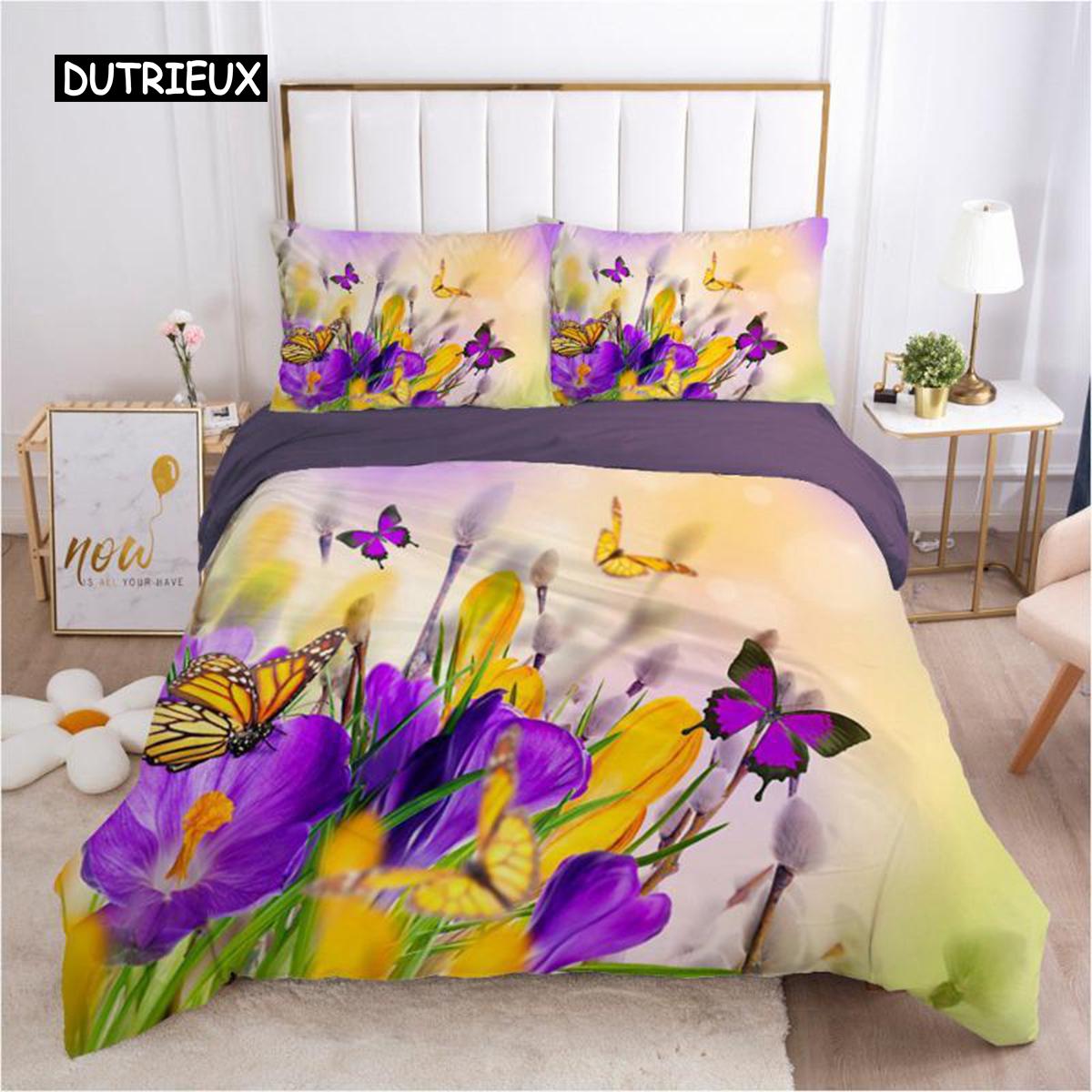 

Комплект пододеяльников с бабочками, комплект розовых одеял с принтом бабочек и роз для девочек-подростков, женщин, весенний свежий мотив, пододеяльник EU single(135x200cm)