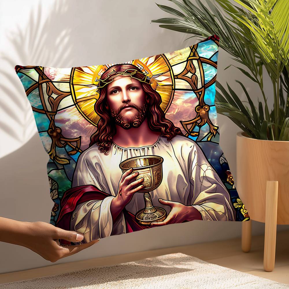 Jesus Christus Kissenbezug Plüschstoff Weicher Kissenbezug Zweiseitiger Druck Kissenhülle Haushaltsgeschenke