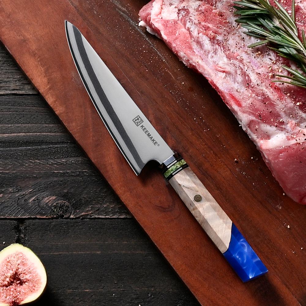 KEEMAKE Small Chef's Knife 5" Inch Cutting Knife 7 Layers VG10 Damascus Steel Slicing Kitchen Knife Ergonomic Resin Handle